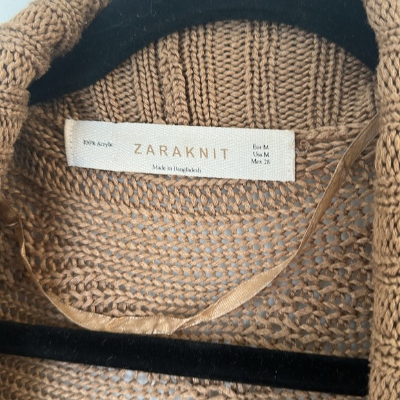 Zara Knit Cocoon Batwing Open Front Sweater Cardigan Brown Medium - Picture 3 of 5